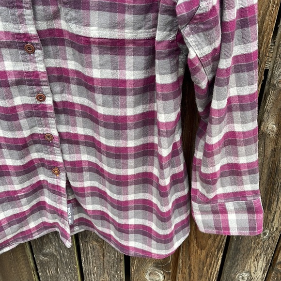 Ariat Large Flannel Shirt Ladies Rebar Plaid Purple Gray Button Front L Stretch - Picture 5 of 10